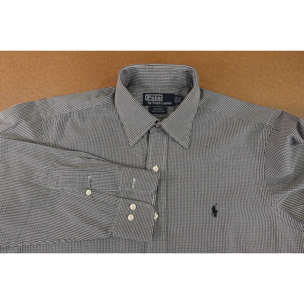 Polo Ralph Lauren Mens 15.5 32/33 Black Check Long‎ Sleeve Andrew Dress Shirt